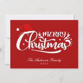 Santa's Hat Red Family Name, Year Christmas Card