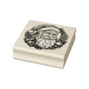 Santa's head with wreath rubber stamp