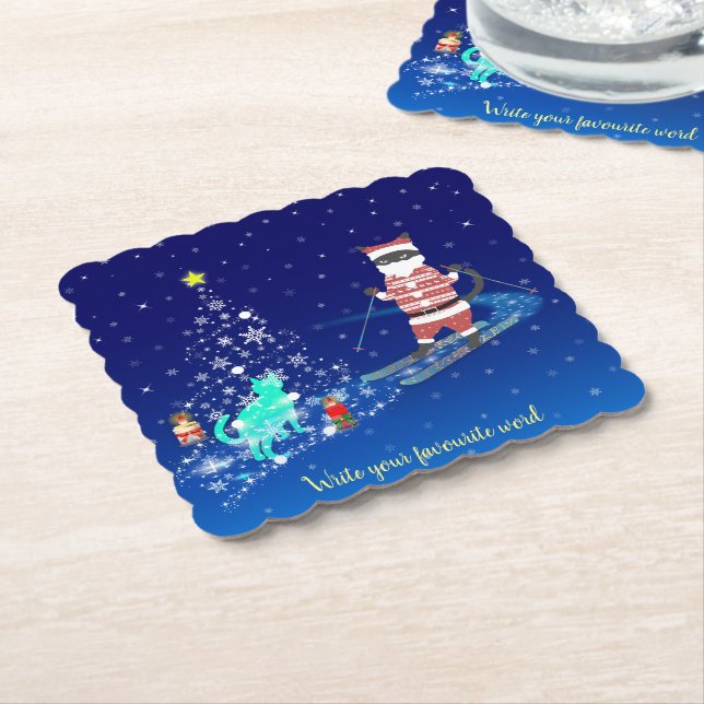 Santa's Heart-Warming Night Paper Coaster (Angled)