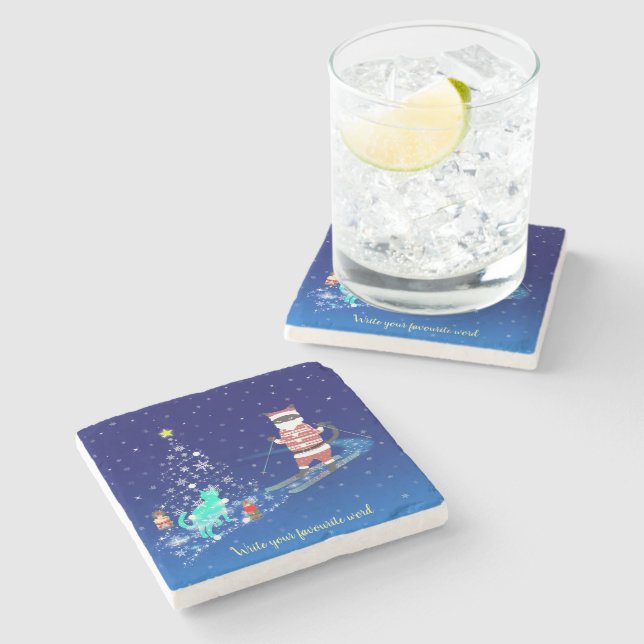 Santa's Heart-Warming Night Stone Coaster (Side)