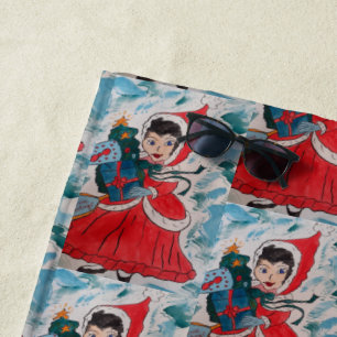 Santa's Helper Christmas Beach Towel