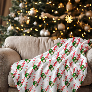 Santa's Helper Christmas Elf Red Green Fleece Blanket