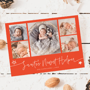 Santa's Helper Christmas Red Birth Announcement
