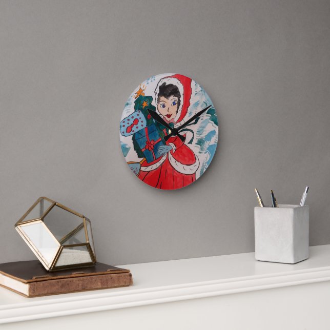 Santa's Helper Christmas  Round Clock (Office)
