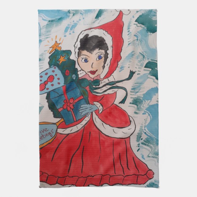 Santa's Helper Christmas Tea Towel (Vertical)