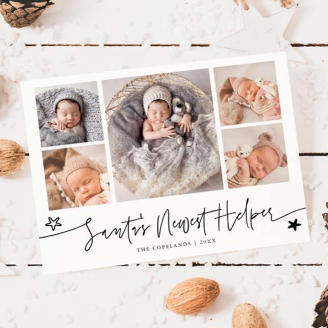 Santa's Helper Christmas White Birth Announcement (Creator Uploaded)