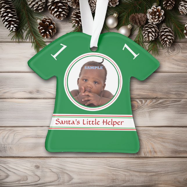 Santa's Helper Green Photo Template Kids Ornament (Creator Uploaded)