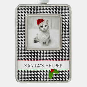 SANTA'S HELPER Holiday Pet Photo Holly Festive Silver Plated Framed Ornament