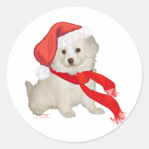 Santa's Helper Puppy Poodle / Bichon Mix Classic Round Sticker