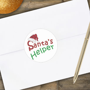 Santa's Helper Red Hat Typography Christmas Classic Round Sticker