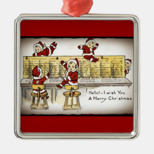 Santa's Helpers on a Switchboard Metal Tree Decoration