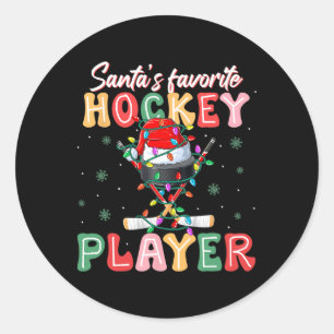 Santa's Hockey Player Christmas Pajamas Team Xmas Classic Round Sticker