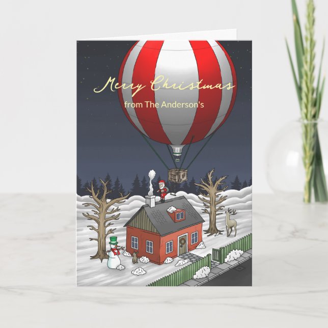 Santa's Hot Air Balloon Flight Holiday Card (Front)