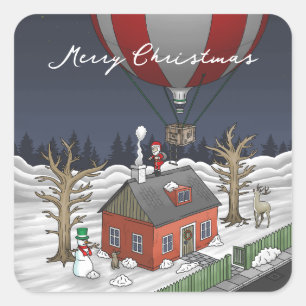 Santa's Hot Air Balloon Square Sticker