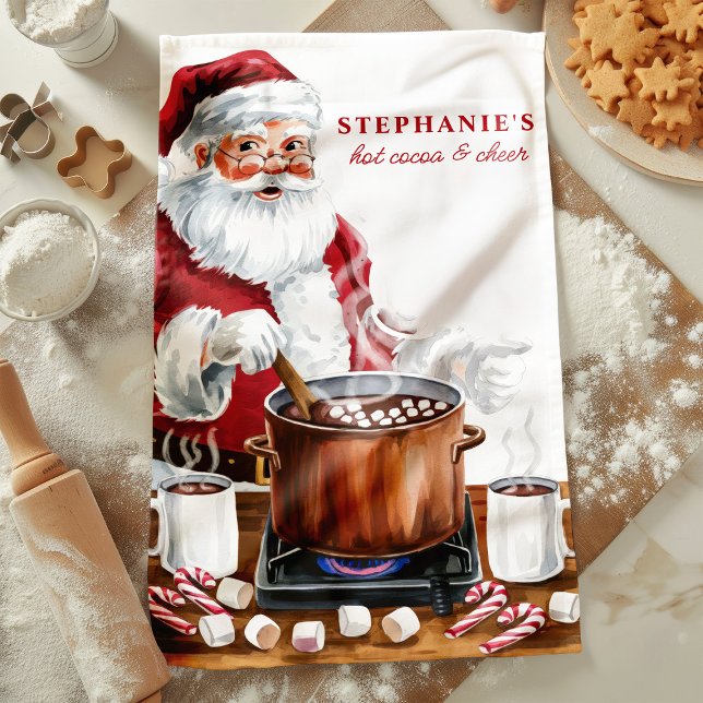  Santa's Hot Cocoa & Cheer Personalised Christmas Tea Towel (Creator Uploaded)