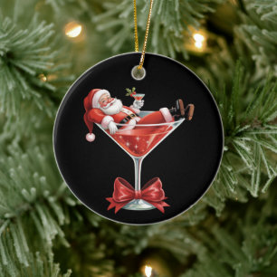 Santa's Hot Mess Christmas Martini Funny Santa  Ceramic Ornament