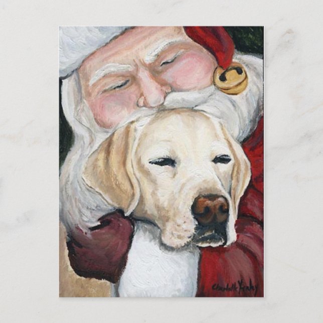 Santa's Hug for Lab art postcard (Front)