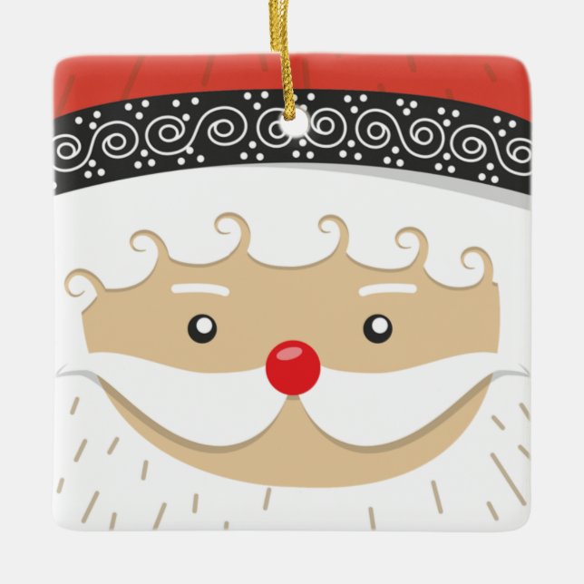 Santas Jolly Face Christmas  Ceramic Ornament (Front)