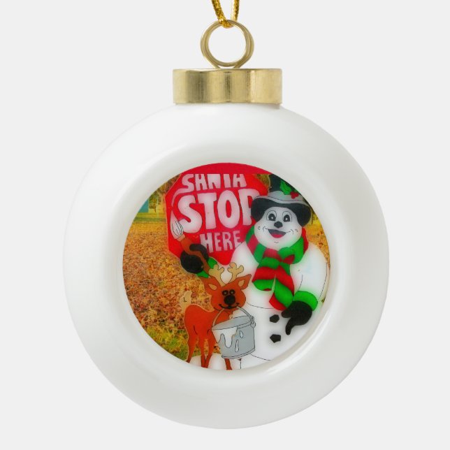 Santa's Joy Ceramic Ball Christmas Ornament (Front)