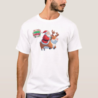"Santa's Joyful Ride with Reindeer" T-Shirt