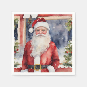Santa's Joyful Watercolor Christmas Paper Napkin