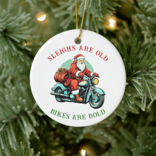 Santas Joyride Motorcycle Christmas Ceramic Ornament