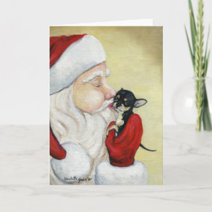 "Santa's Kiss for Chihuahua" Dog Art Greeting Card