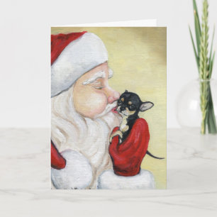 "Santa's Kiss for Chihuahua" Dog Art Greeting Card