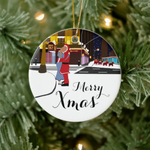Santa's Kiss On Broadway Christmas Christmas Ornam Ceramic Ornament
