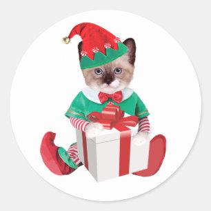 Santas Kitten Elves Classic Round Stickers