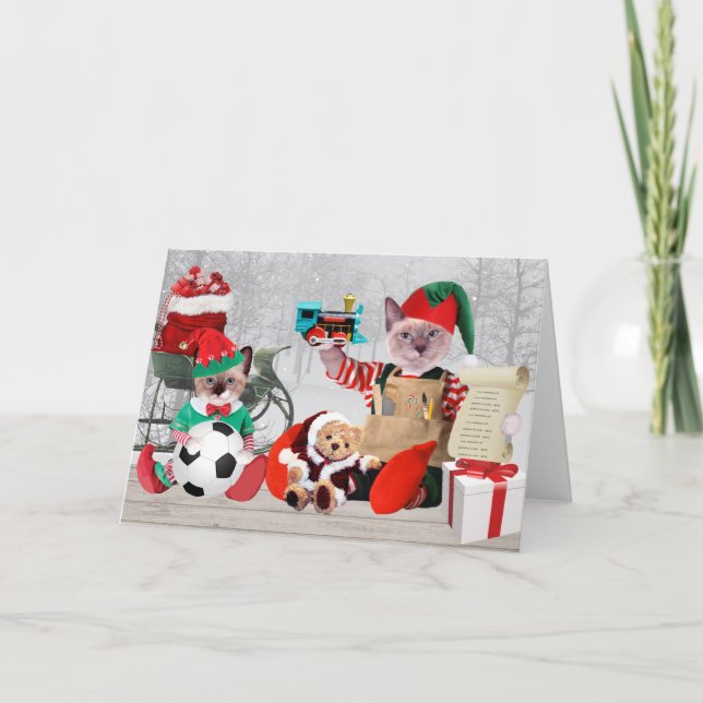 Santas Kitten Elves Greeting Card (Front)