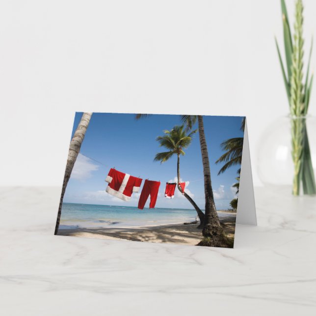 Santa's Laundry On Beach Holiday Card (Front)
