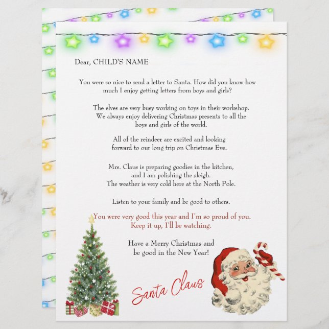 Santa's Letter to Children Christmas Lights Tree (Front/Back)