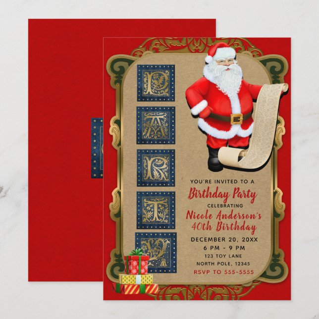 Santa's List North Pole Christmas Birthday Party Invitation (Front/Back)