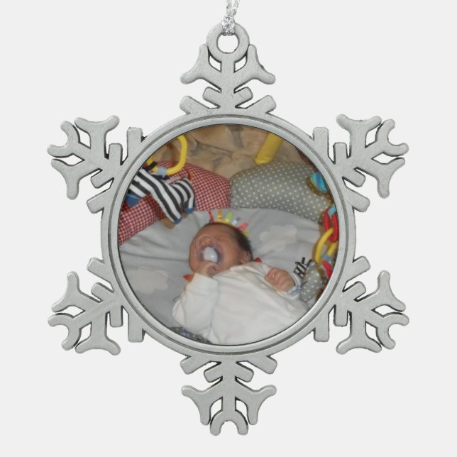 Santa's little angel snowflake pewter christmas ornament (Front)