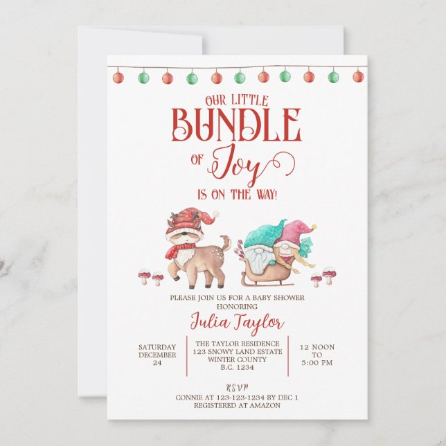 Santa's Little Bundle of Joy, Winter Baby Shower Invitation (Front)
