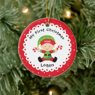 Santa's Little Elf Baby's First Christmas Ceramic Ornament