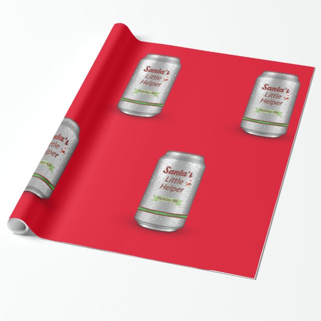 Santa's Little Helper Beer Can Pattern Wrapping Paper (Unrolled)
