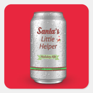 Santa's Little Helper Beer Can Square Sticker