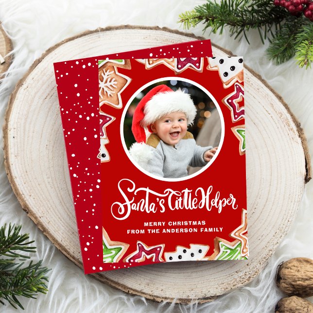 Santa's Little Helper Christmas Cookie Photo Holiday Card (Creator Uploaded)