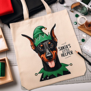 Santa's Little Helper Christmas Dobermann Dog ELF Tote Bag