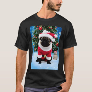 Santa's Little Helper Christmas Pug in Santa Suit T-Shirt