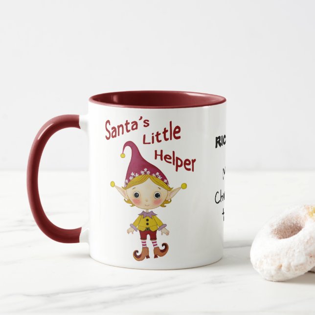 Santa's little helper custom mug (With Donut)