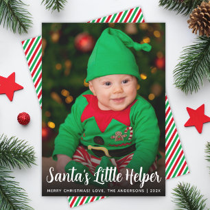 Santa's Little Helper Cute Baby Photo Christmas Holiday Card