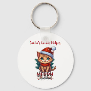 Santa's Little Helper- Cute Cat Merry Christmas An Key Ring