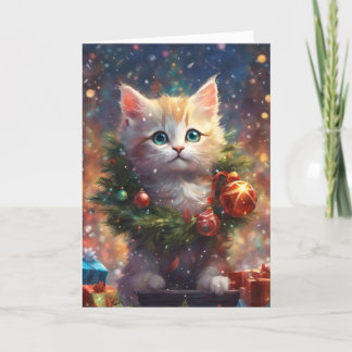 Santa's Little Helper Cute Kitten Holiday Art 