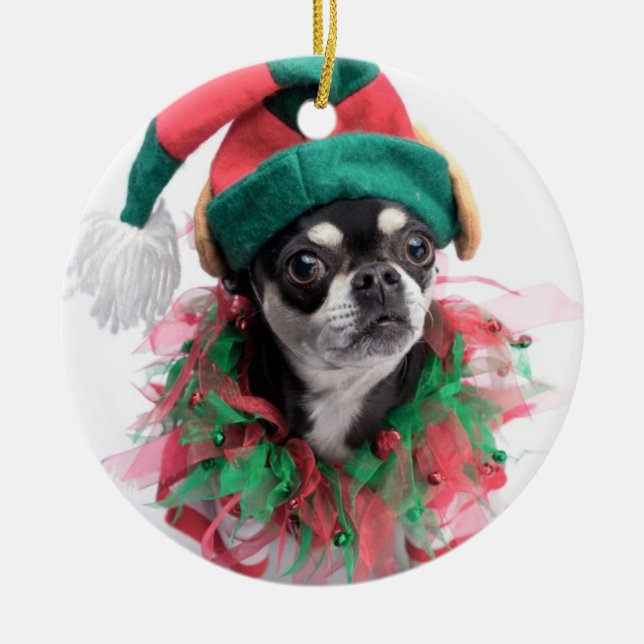 Santa's Little Helper Elf Dog Metal Ornament (Front)