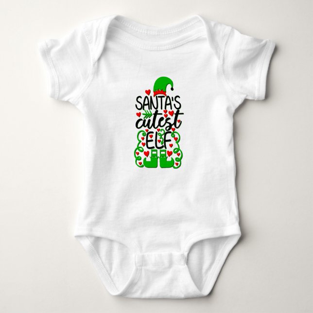 Santa's Little Helper Elf Hat Shoes Green Red Baby Bodysuit (Front)