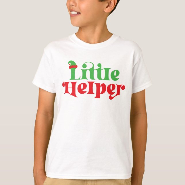 Santa's Little Helper Elf Shirt, Holiday Youth kid T-Shirt (Front)