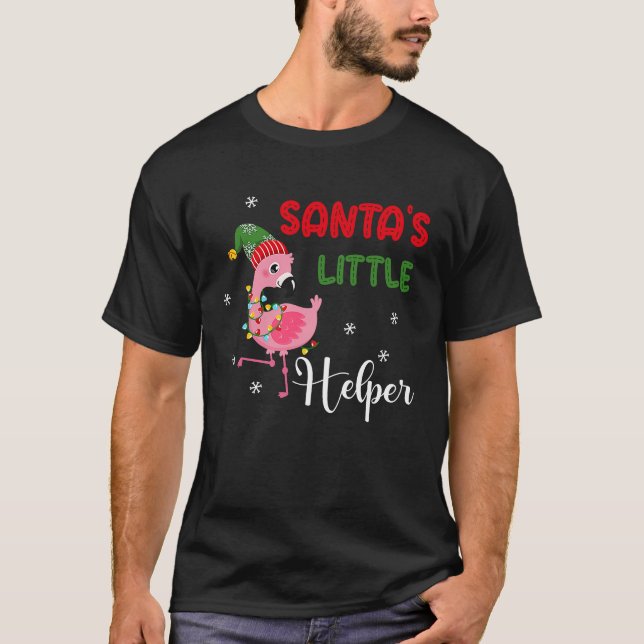 santa's little helper flamingo elf merry christmas T-Shirt (Front)